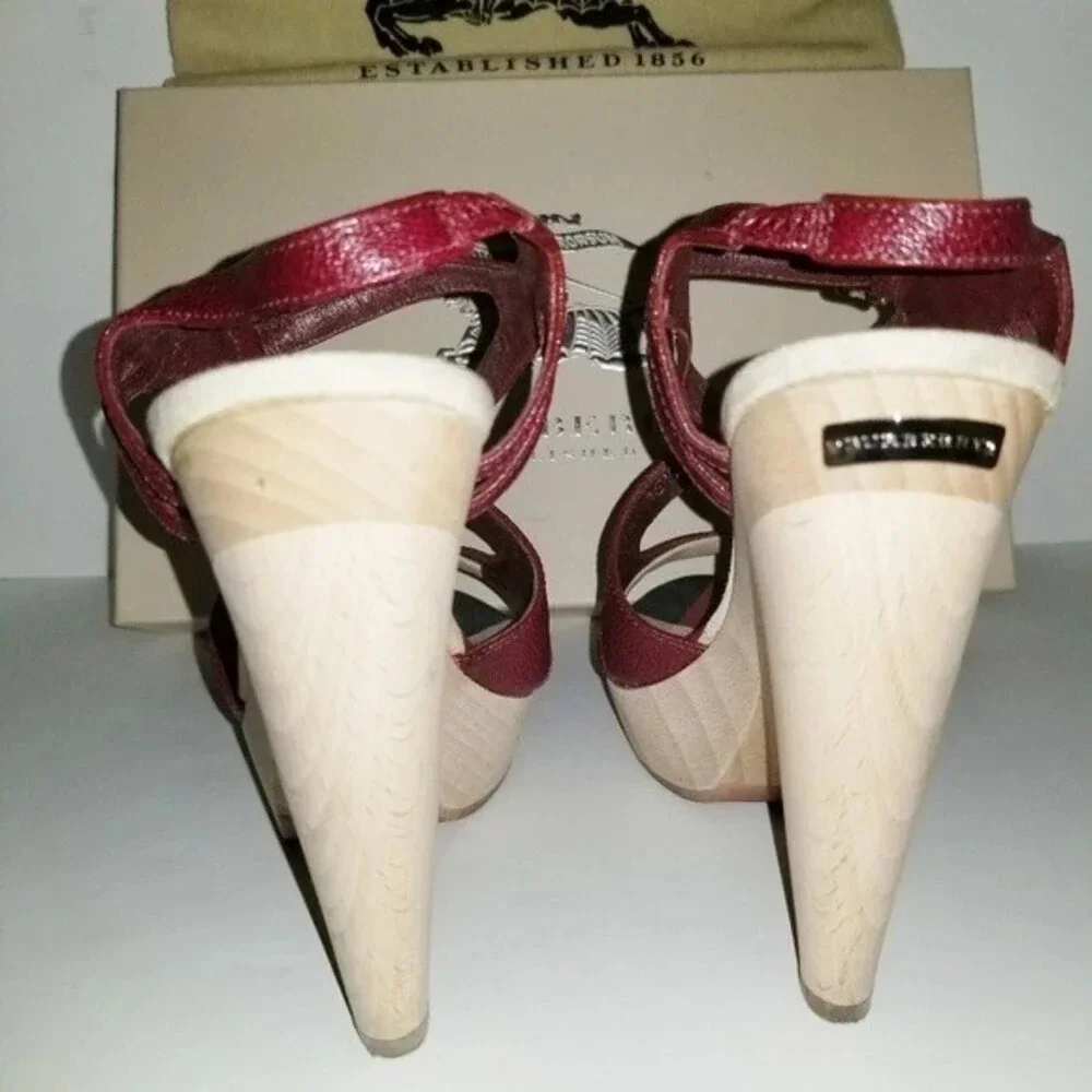 Burberry 36.5 Criss-cross Leather Platform Sandals Made‎ In Italy
